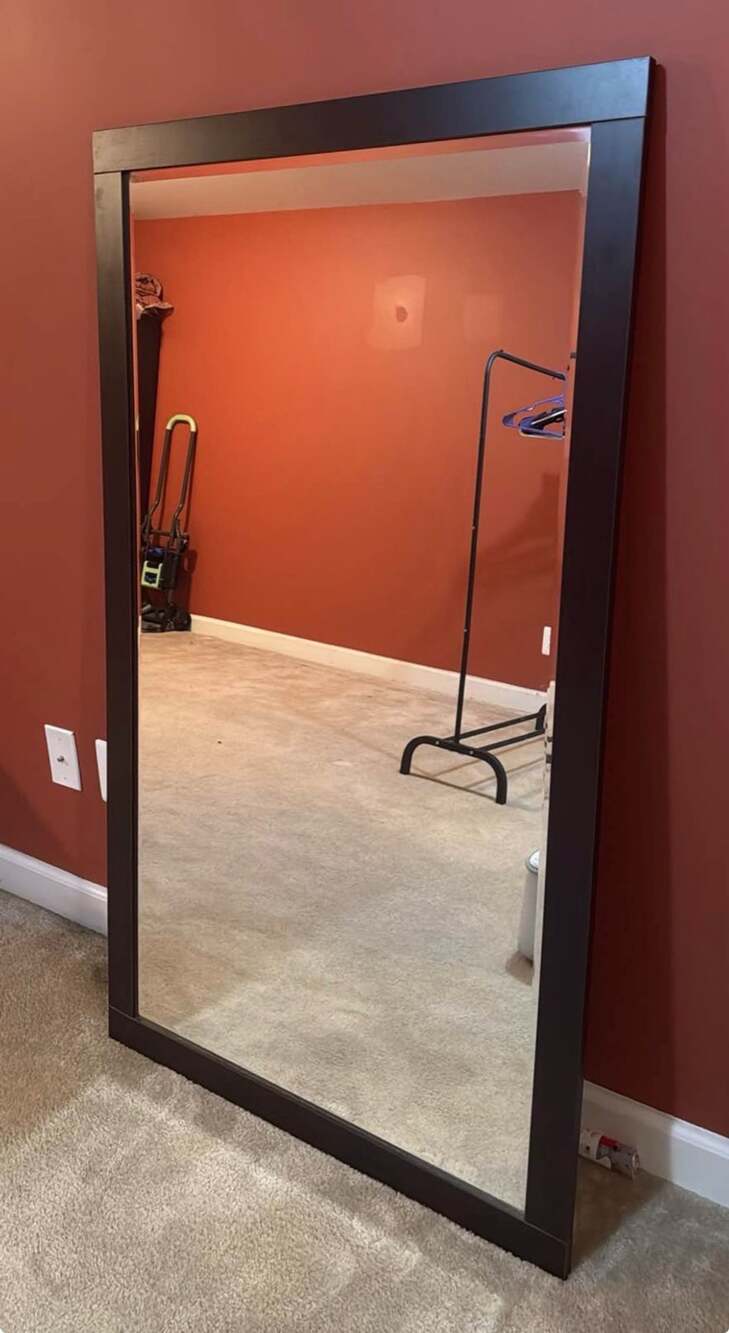 Full Length Mirror with Brown Wood Frame